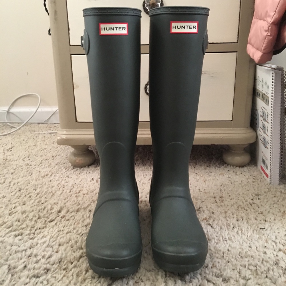 Hunter green rain boots
